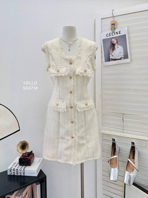 Tweed Sleeveless Short Dress